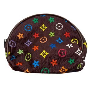 Multicolor‎ Monogram Coin Purse Pouch Cosmetic Bag Brown Zipper